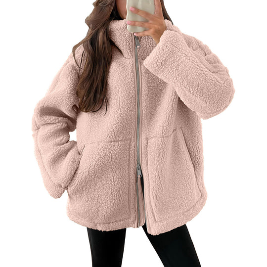 Damen Kuschelige Teddy-Jacke mit Reißverschluss EB