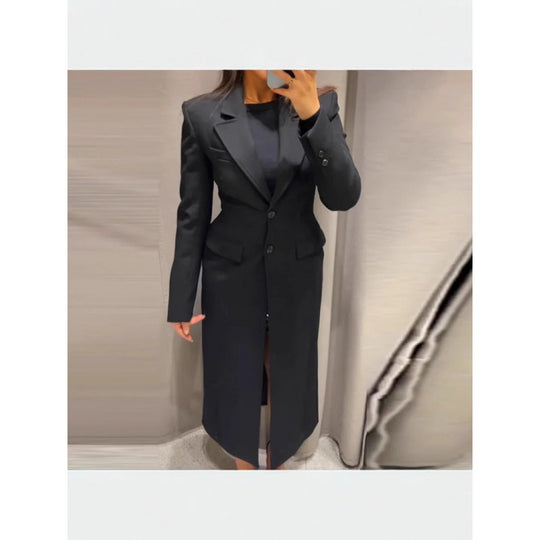 Damen Eleganter Longblazer mit schmaler Silhouette und klassischen Details EB