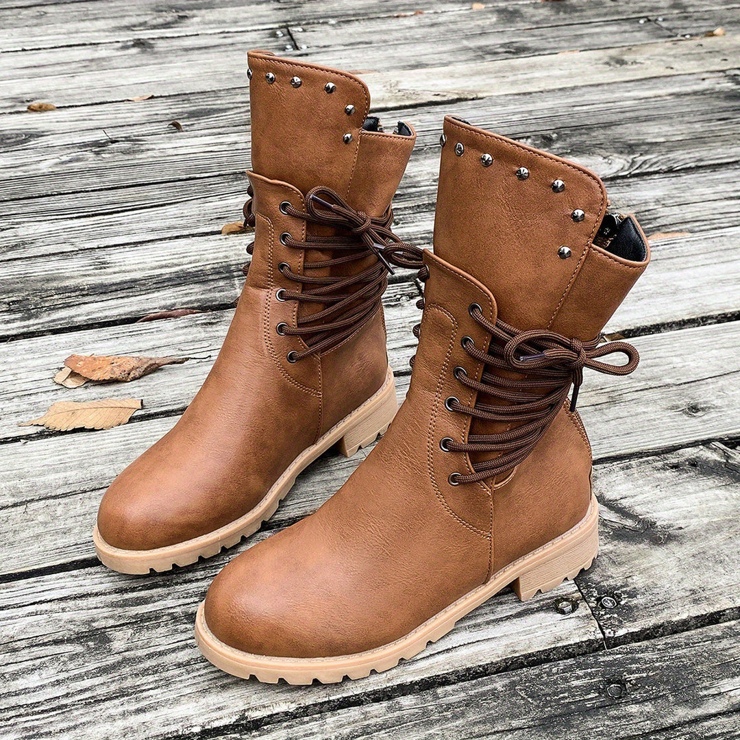 Damen modische Schnürstiefel mit einzigartigen Nietenakzenten EB