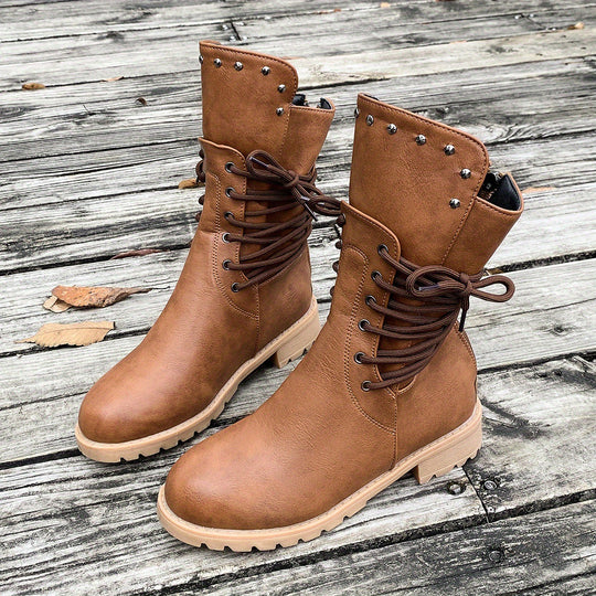 Damen modische Schnürstiefel mit einzigartigen Nietenakzenten EB