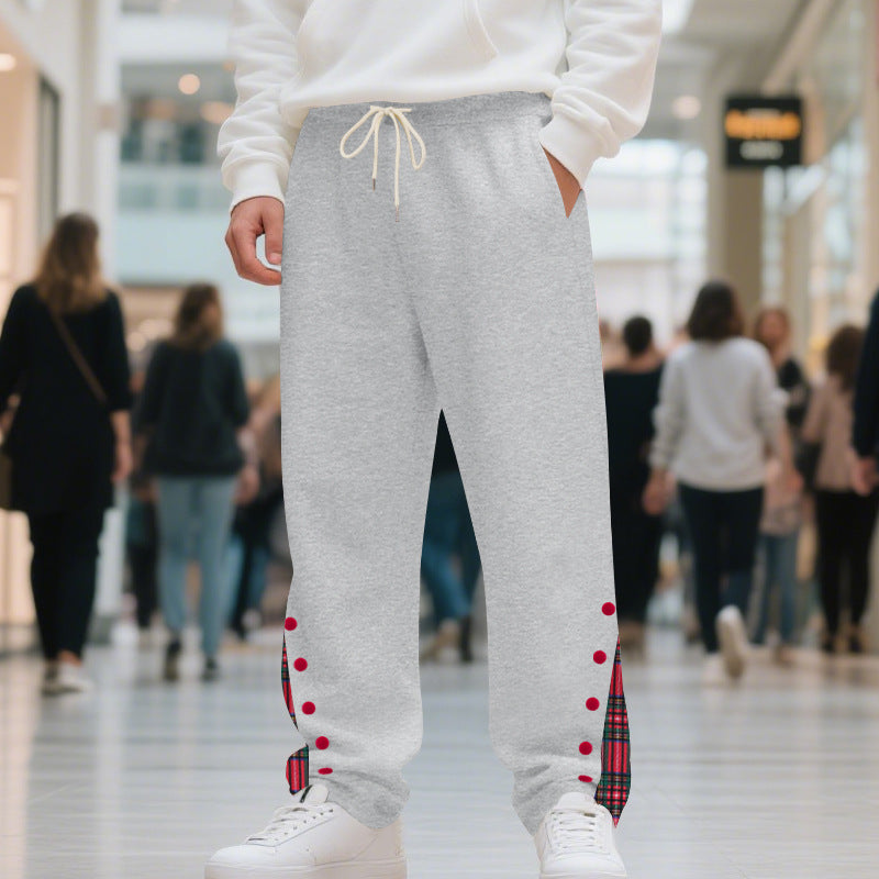 Herren Relaxed-Fit Jogginghose mit Karo-Seitenpasse, Druckknopfleiste & Kordelzug EB
