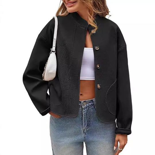 Damen modische Oversized-Jacke mit Knöpfen und seitlichen Taschen EB