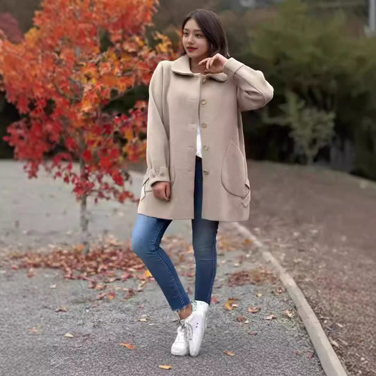 Damen Modische Wolljacke mit praktischen Taschen und Knopfdetails EB