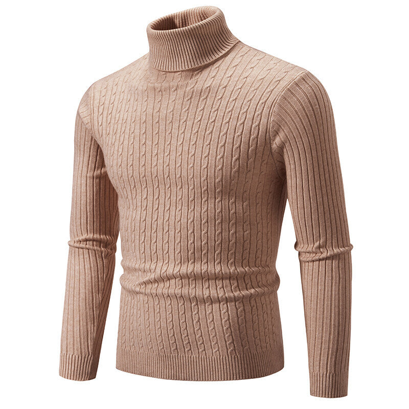 Herren nan Rollkragenpullover mit Zopfstrick und schlanker Passform EB