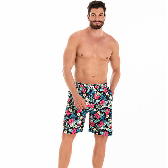 Herren Badeshorts mit floralem Muster und elastischem Bund EB