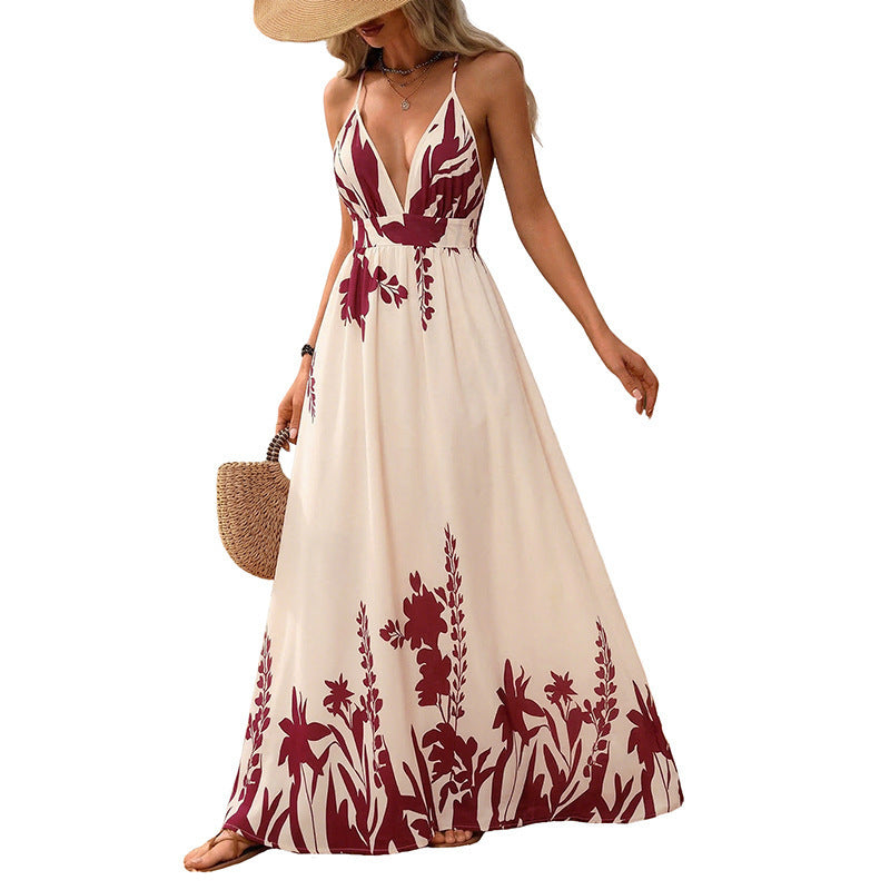 Damen Maxikleid mit tiefem V-Ausschnitt und floraler Applikation EB