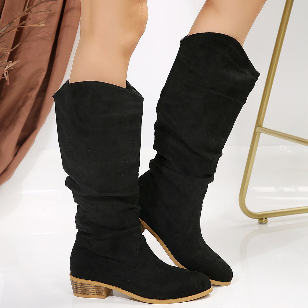 Damen Überknee-Stiefel mit modischem Design und komfortablem Blockabsatz EB