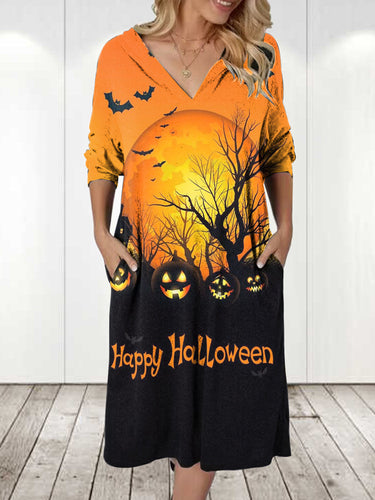 Damen Kapuzenkleid mit Halloween-Motiv und praktischen Taschen EB