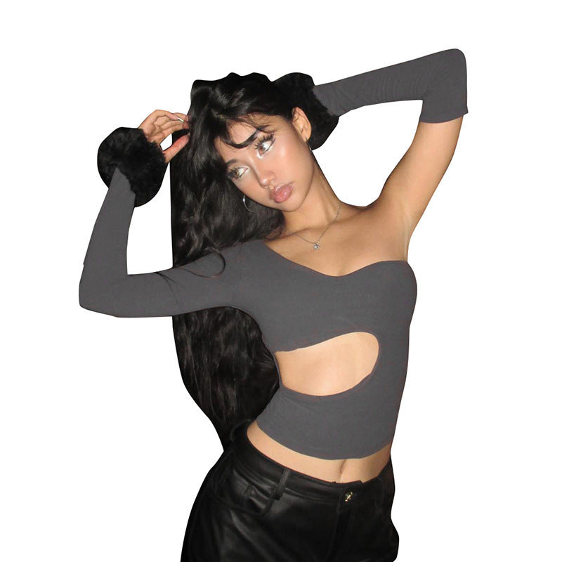 Damen asymmetrisches Langarmshirt mit Cut-out und innovativem Designs EB