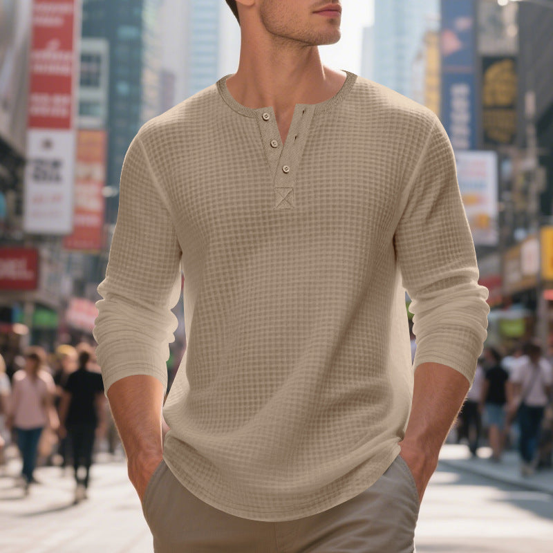 Herren nan thermoregulierendes Waffel-Thermalshirt mit Kurzknopfleiste und gerundetem Saum EB