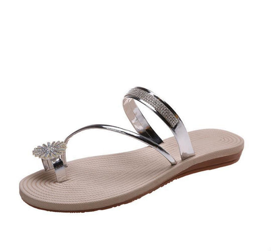 Damen modische Zehentrenner-Sandalen mit funkelndem Accessoire EB
