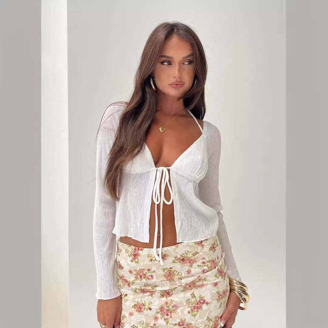 Damen verspieltes Langarmshirt mit Kordelzug EB