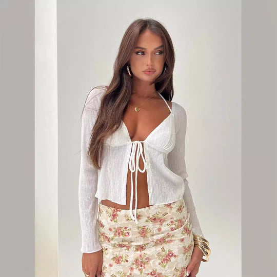 Damen verspieltes Langarmshirt mit Kordelzug EB
