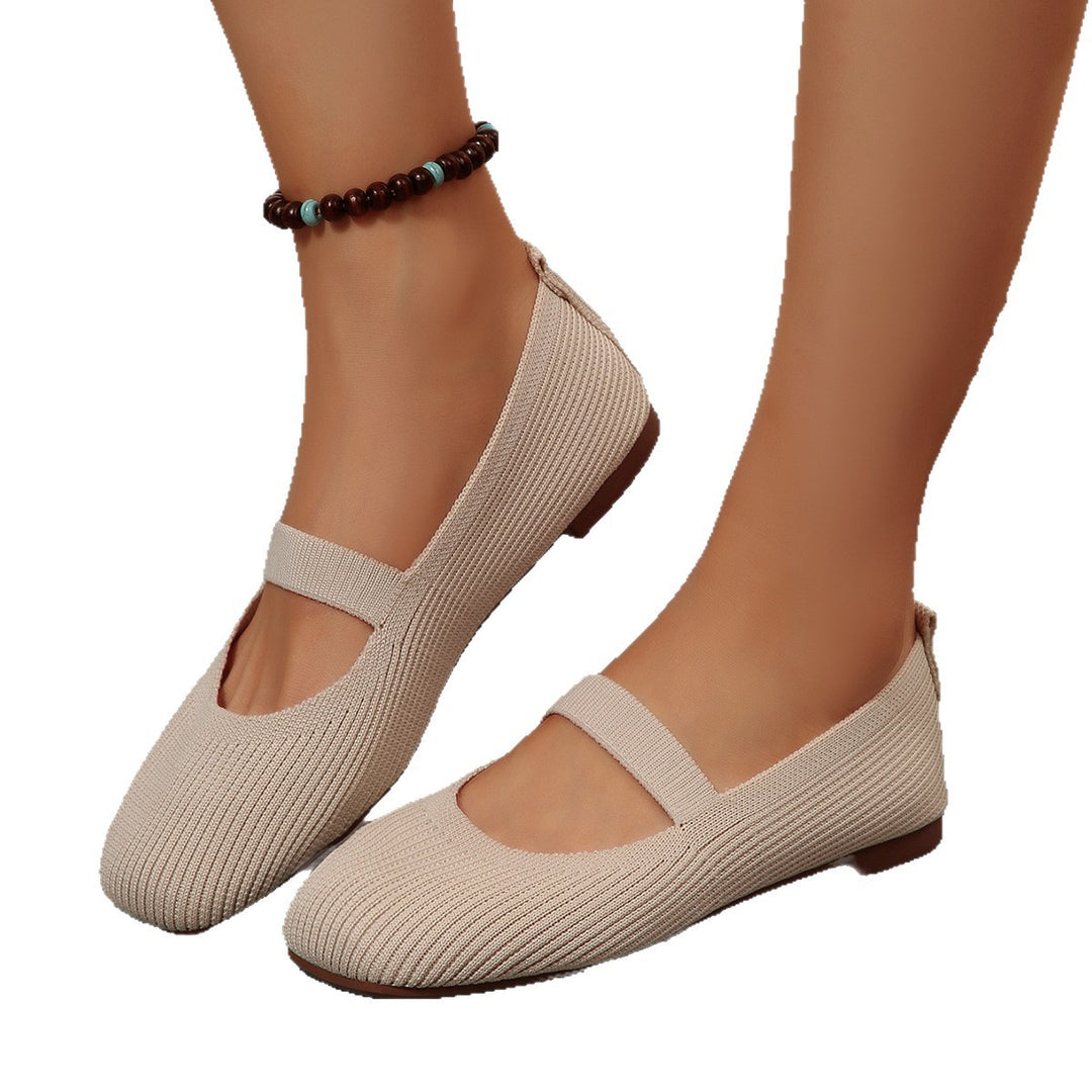 Damen  leichte Strick-Mary-Jane-Ballerina mit elastischem Riemen und flexibler Gummilaufsohle EB