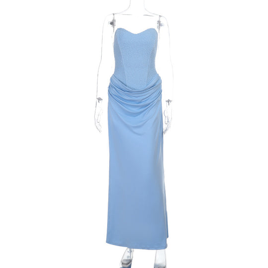 Damen Elegantes Maxikleid mit herzförmigem Ausschnitt und Rüschendetails EB