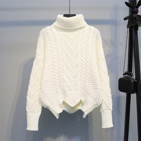 Damen Grobstrickpullover mit hochgeschlossenem Kragen und Zopfmuster EB