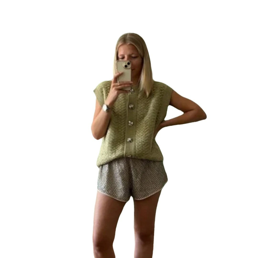 Damen Strickweste mit dekorativen Knöpfen und elegantem Schnitt EB