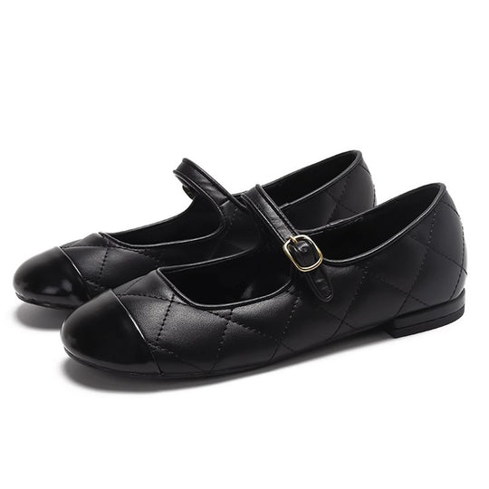 Damen Ballerinas mit elegantem Riemen und modischem Karomuster EB