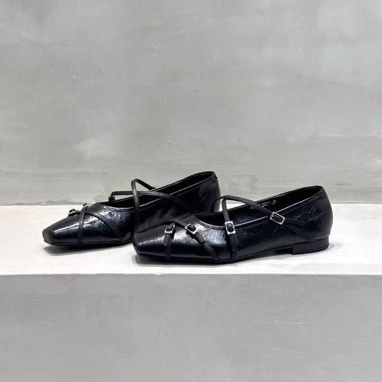 Damen elegante Ballerinas mit modischen Riemchen und exquisite Schnallenverzierung EB