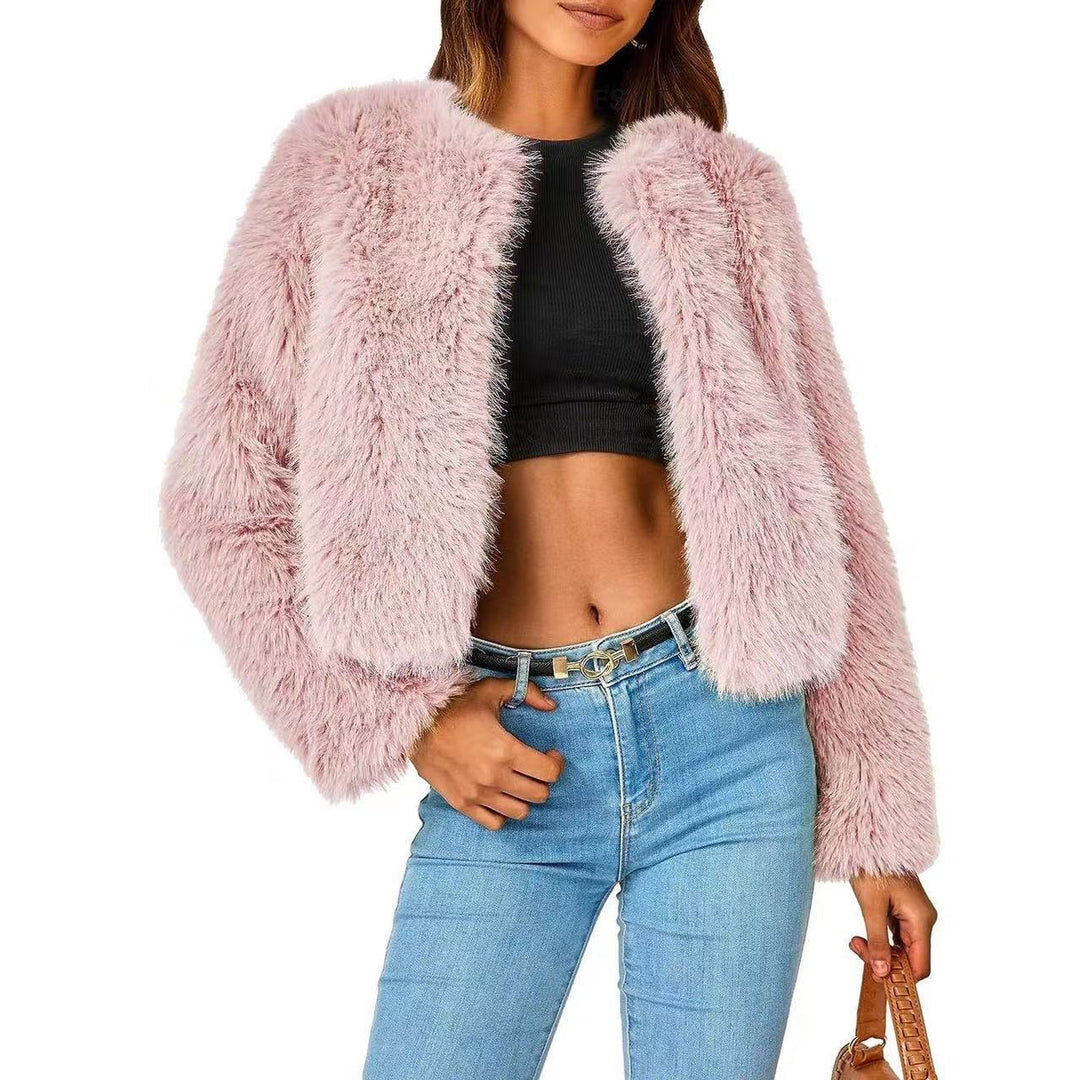 Damen Kuschelige Kurze Pelzjacke EB