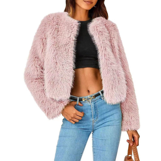 Damen Kuschelige Kurze Pelzjacke EB