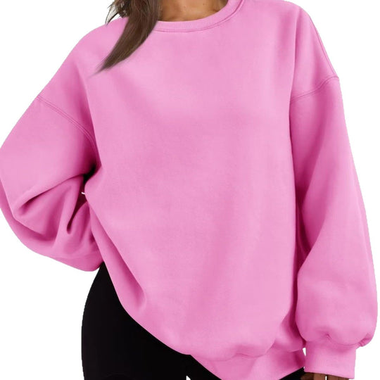 Damen nan Oversized Rundhals-Sweatshirt mit überschnittener Schulter, weichem Fleece-Innenfutter und gerippten Bündchen EB