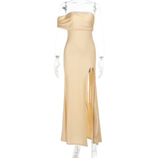 Damen elegantes Maxikleid mit verführerischem Schlitz und romantischem Wickeldetail EB