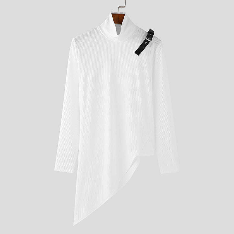 Damen nan asymmetrisches Longsleeve aus Feinstrick mit Stehkragen, diagonalem Saum und verstellbarem Schulterriemen EB