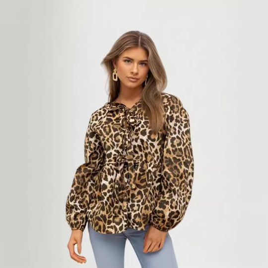 Damen Bluse mit Volantärmeln und Schleifenband EB