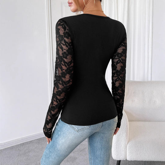 Damen Langarmbody mit elegantem Spitzenbesatz EB