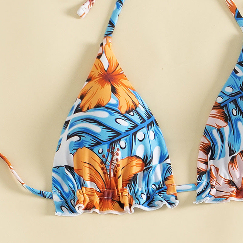Damen Triangel-Bikini-Set mit floralem Muster und lässigem Tuch EB