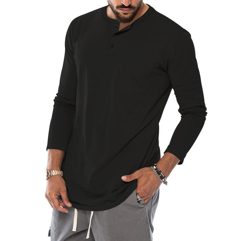 Herren Langarm-Henley-Shirt mit modischem Knopfverschluss und praktischer Brusttasche EB
