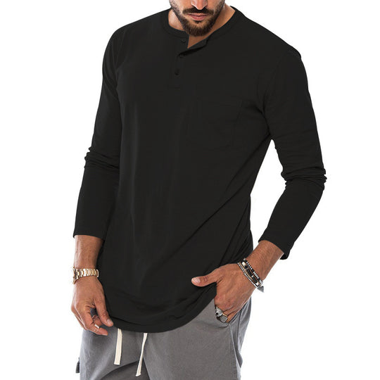 Herren Langarm-Henley-Shirt mit modischem Knopfverschluss und praktischer Brusttasche EB
