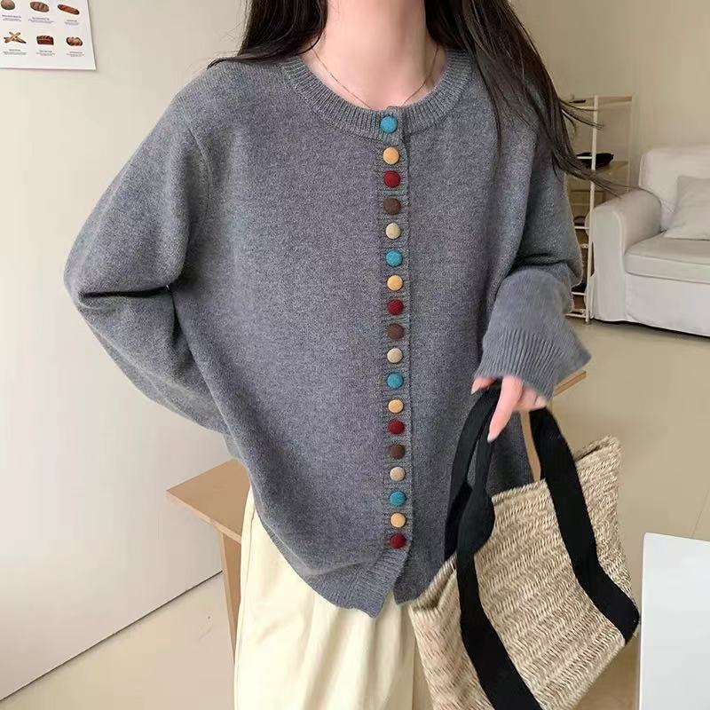 Damen Strickcardigan mit bunten Knopfdetails und angenehmer Passform EB