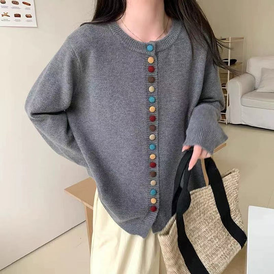 Damen Strickcardigan mit bunten Knopfdetails und angenehmer Passform EB