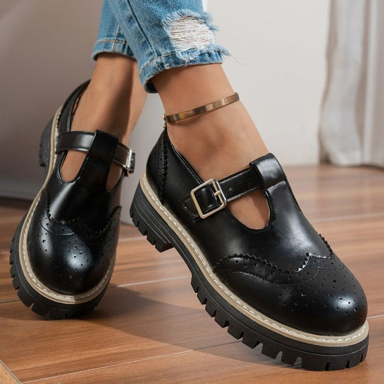 Damen Elegante Schnürschuhe mit Brockmuster und Blockabsatz EB