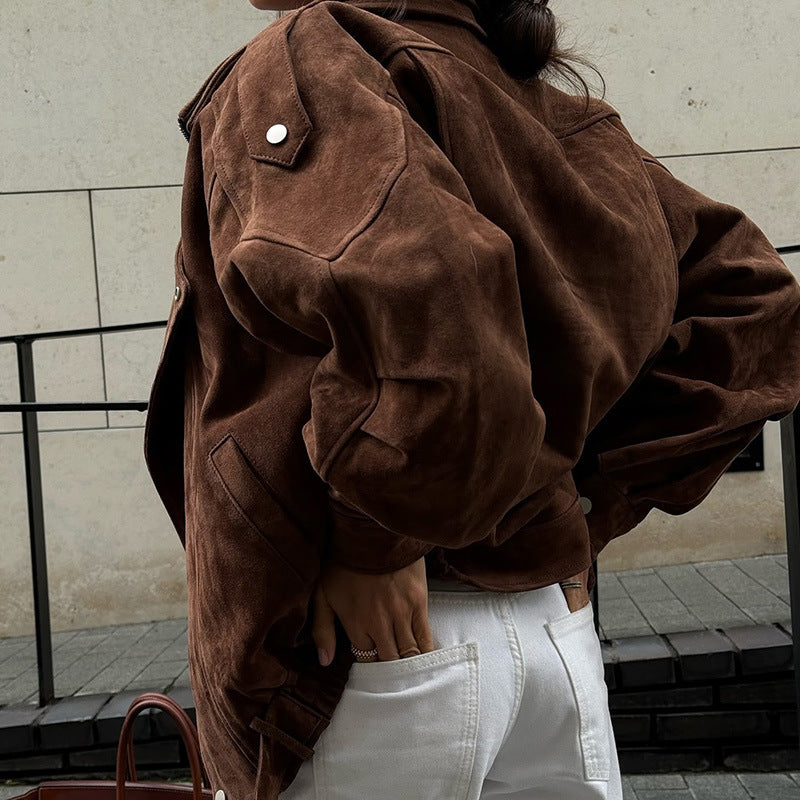 Damen Kunstlederjacke mit modernem Stehkragen und praktischen Reißverschlusstaschen EB