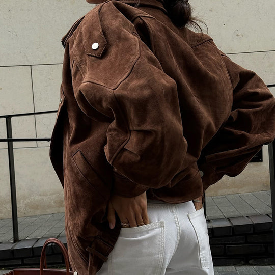Damen Kunstlederjacke mit modernem Stehkragen und praktischen Reißverschlusstaschen EB