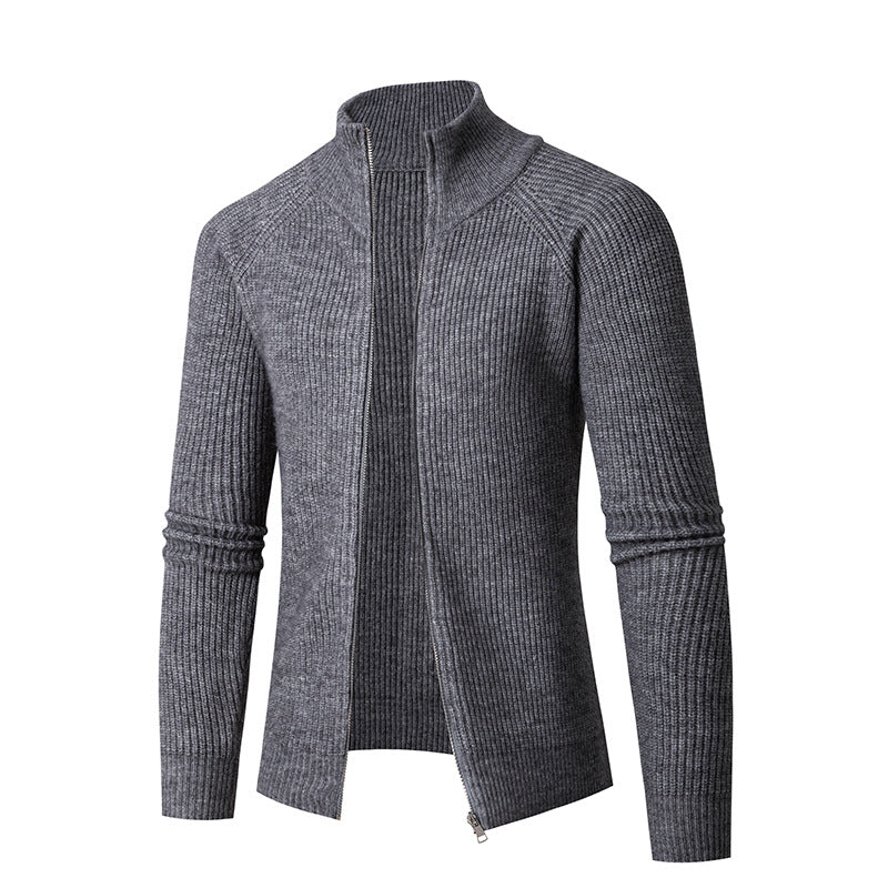 Herren nan schlanker Zip-Cardigan aus Merino-Mix mit Rippstruktur und Raglanärmeln EB