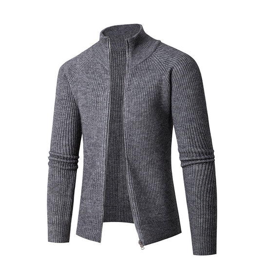 Herren nan schlanker Zip-Cardigan aus Merino-Mix mit Rippstruktur und Raglanärmeln EB