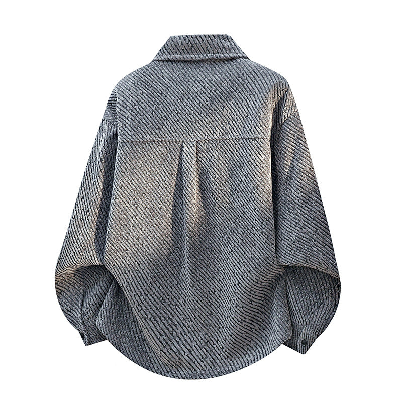 Damen großzügig geschnittene Overshirt-Jacke mit Hemdkragen und strukturierter Musteroptik EB