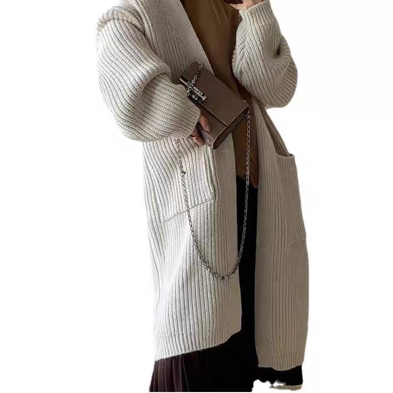 Damen Langer Strick-Cardigan mit tiefen Taschen und luftiger Passform EB