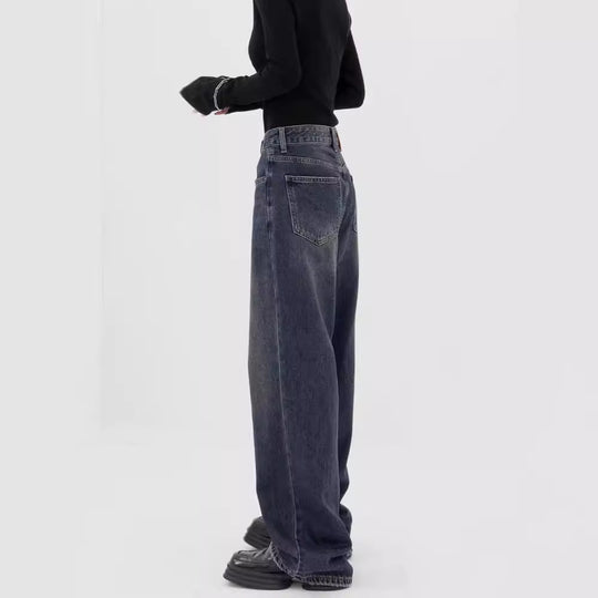 Damen Weite Denim-Hose mit extravagantem Schnitt und hohem Taillenbund EB