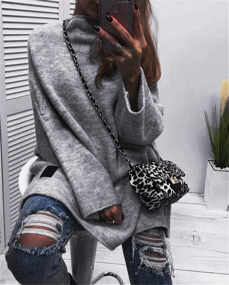 Damen großzügig geschnittener Strickpullover mit weitem Bündchen und modischem Schnitt EB