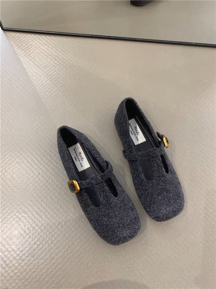 Damen elegante Filz-Ballerinas mit dekorativem Riemchen und bequemer Sohle EB