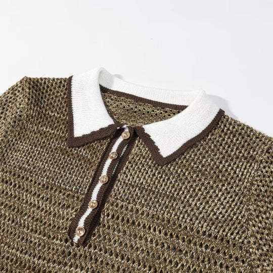 Damen Polo-Shirt mit dekorativem Strickmuster und klassischem Kragen EB