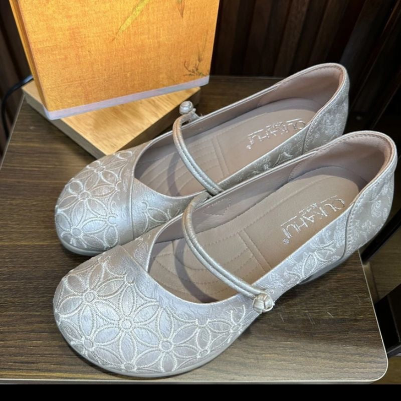 Damen Komfortable Ballerinas mit dekorativem Blumenmuster EB
