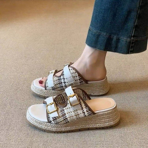 Damen Fashion Plateau-Pantoletten mit dekorativen Schnallen und ergonomischer Sohle EB