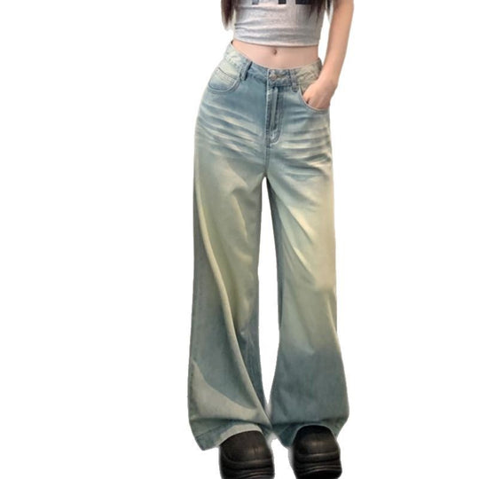 Damen Weite High-Waist Jeans mit modischem Farbverlauf EB