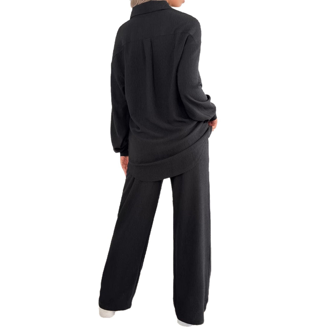 Damen Geripptes Oversize-Hemd mit Hemdkragen und Ballonärmeln EB